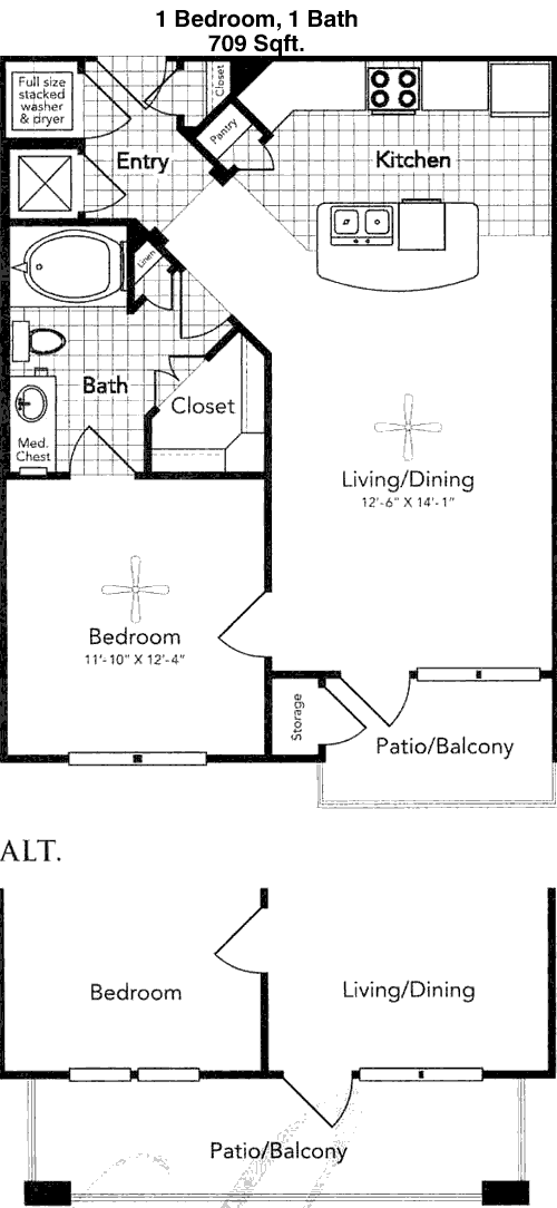 709 sq ft floorplan layout
