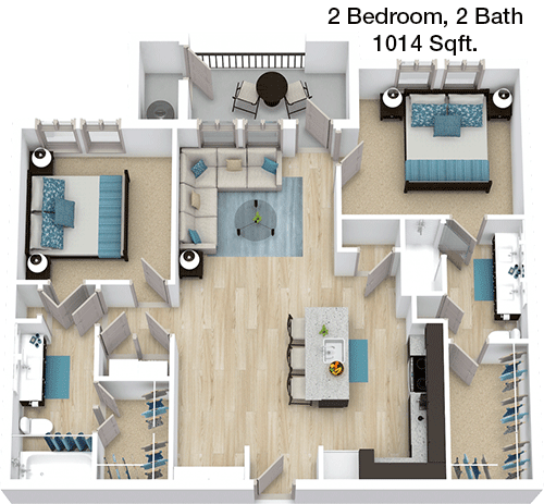 1,014 sq ft floorplan layout