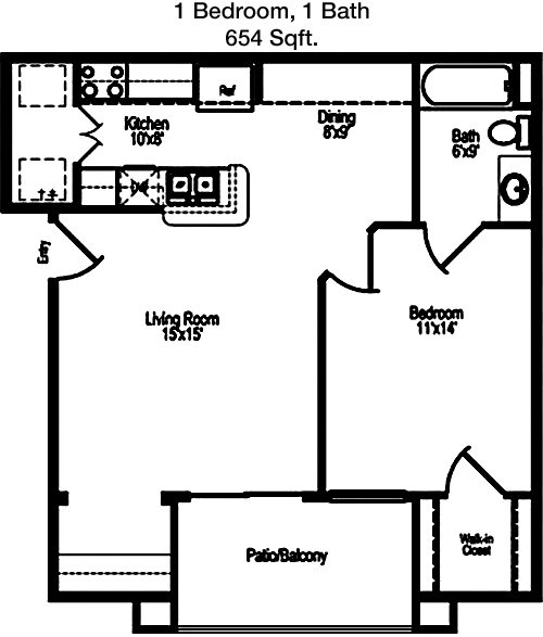654 sq ft floorplan layout