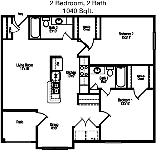 1,040 sq ft floorplan layout