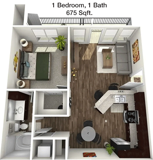 675 sq ft floorplan layout