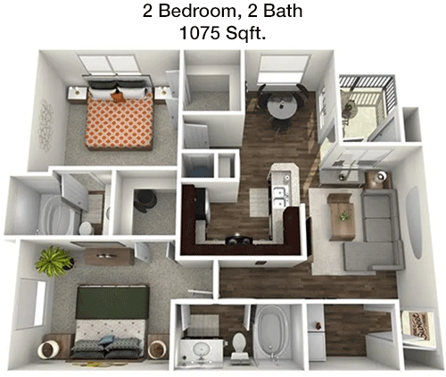 1,075 sq ft floorplan layout