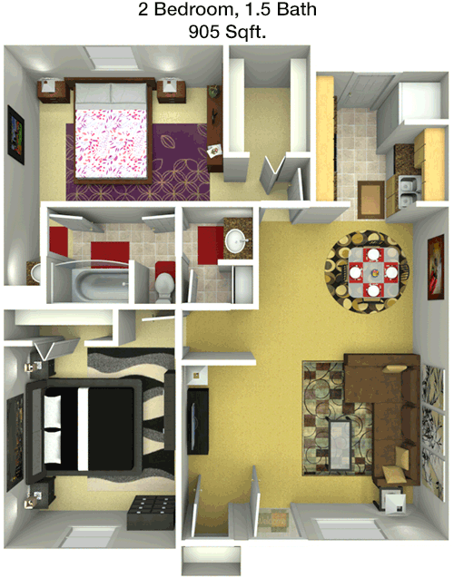 905 sq ft floorplan layout