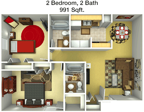 991 sq ft floorplan layout