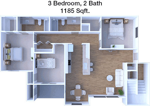 1,185 sq ft floorplan layout