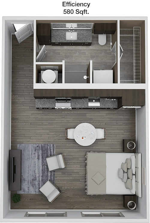 580 sq ft floorplan layout