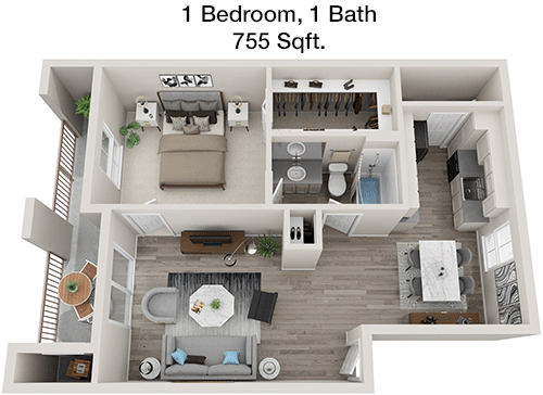 755 sq ft floorplan layout