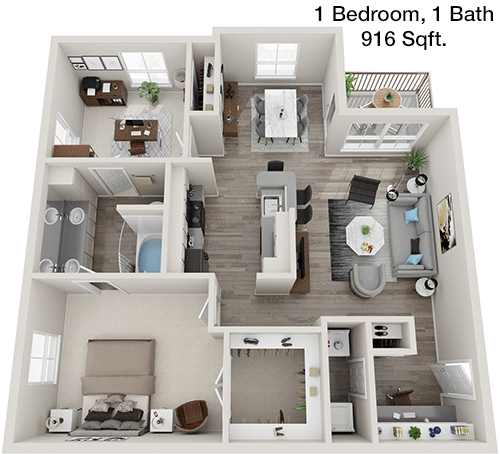 916 sq ft floorplan layout