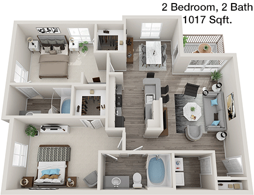 1,017 sq ft floorplan layout