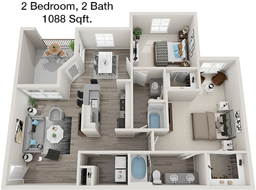 1,088 sq ft floorplan layout