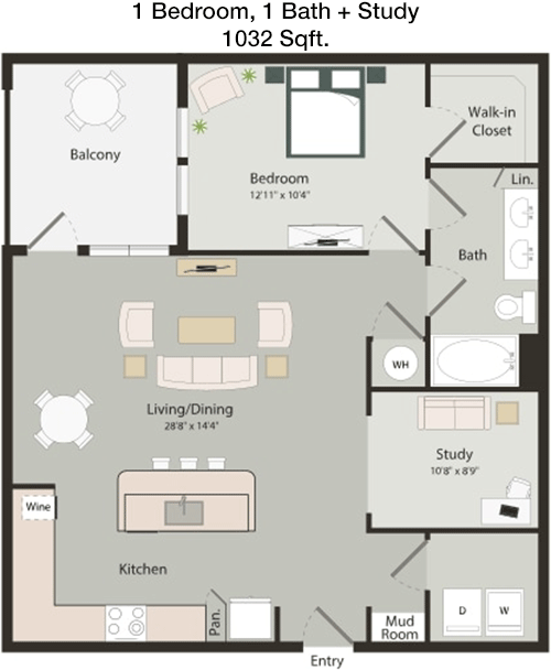 1,032 sq ft floorplan layout