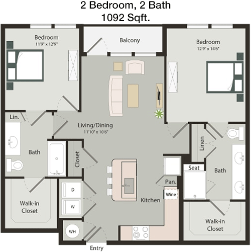 1,092 sq ft floorplan layout