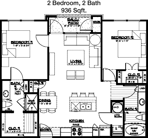 936 sq ft floorplan layout