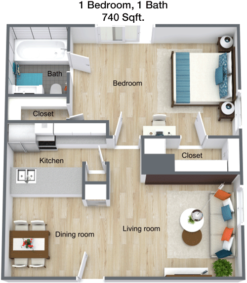 740 sq ft floorplan layout