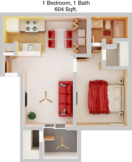604 sq ft floorplan layout