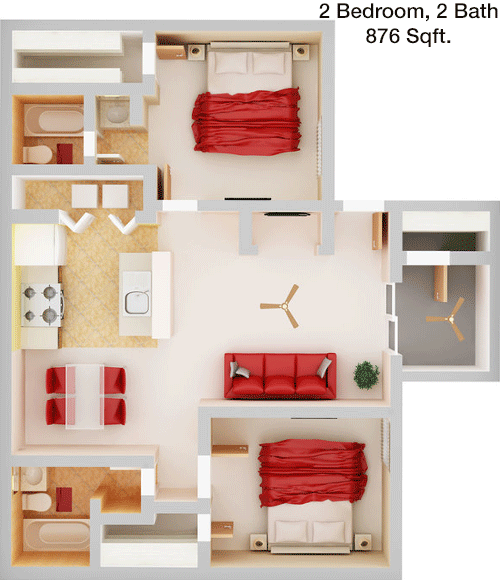 876 sq ft floorplan layout