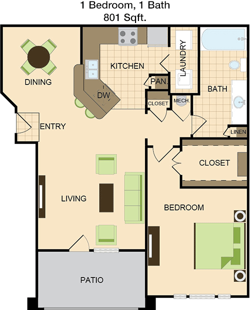 801 sq ft floorplan layout