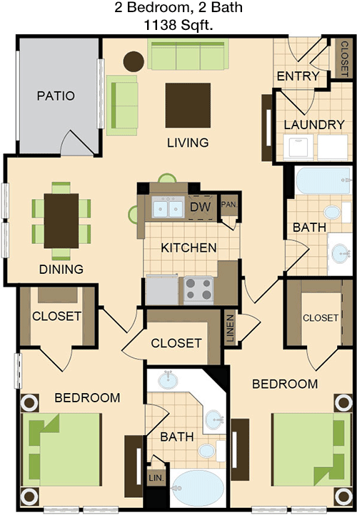 1,138 sq ft floorplan layout