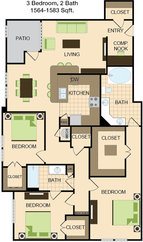 1,564 sq ft floorplan layout