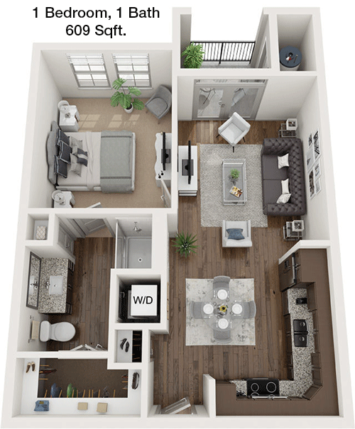609 sq ft floorplan layout