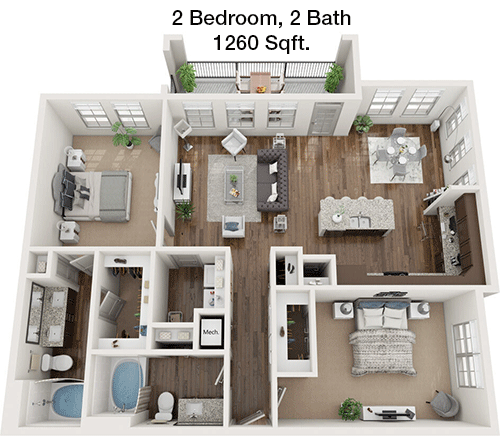1,260 sq ft floorplan layout