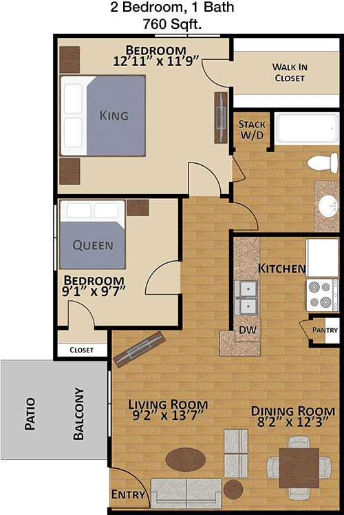 760 sq ft floorplan layout