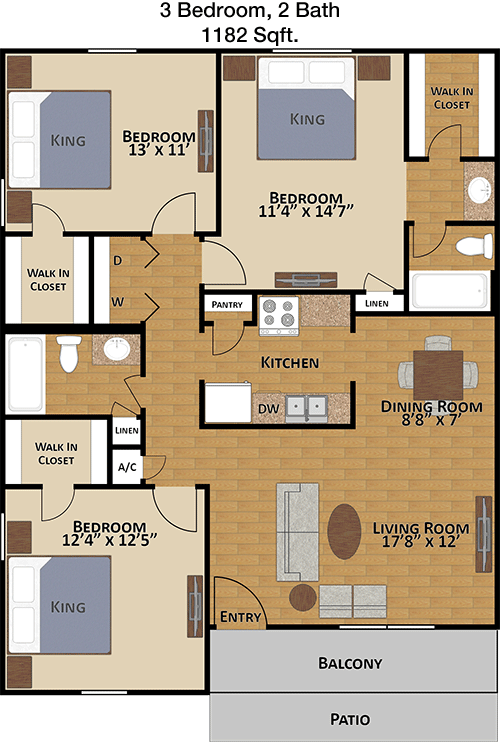 1,182 sq ft floorplan layout