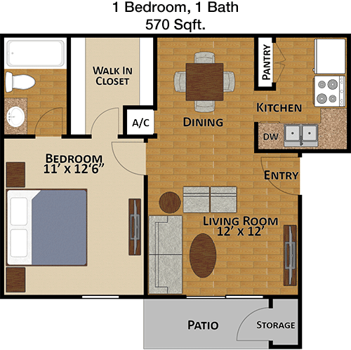 570 sq ft floorplan layout