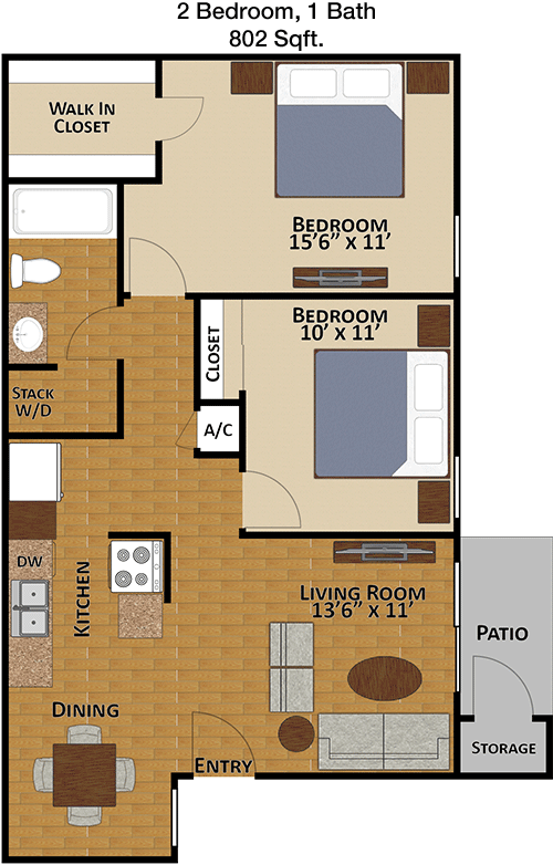 802 sq ft floorplan layout