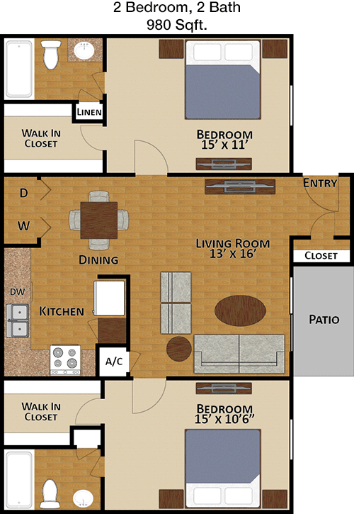 980 sq ft floorplan layout