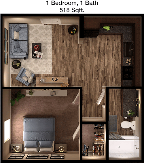 518 sq ft floorplan layout