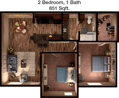 851 sq ft floorplan layout