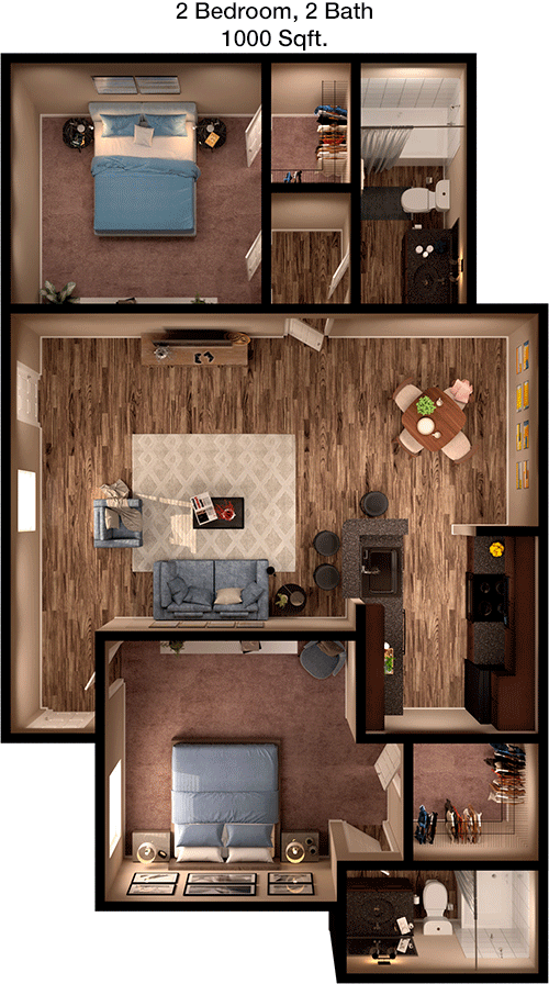 1,000 sq ft floorplan layout