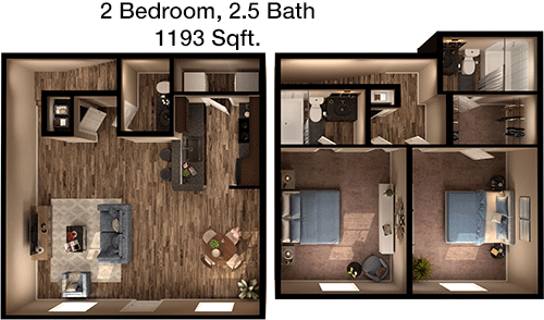 1,193 sq ft floorplan layout