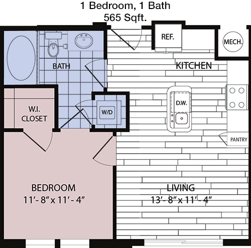 565 sq ft floorplan layout