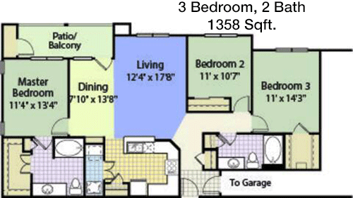 1,358 sq ft floorplan layout