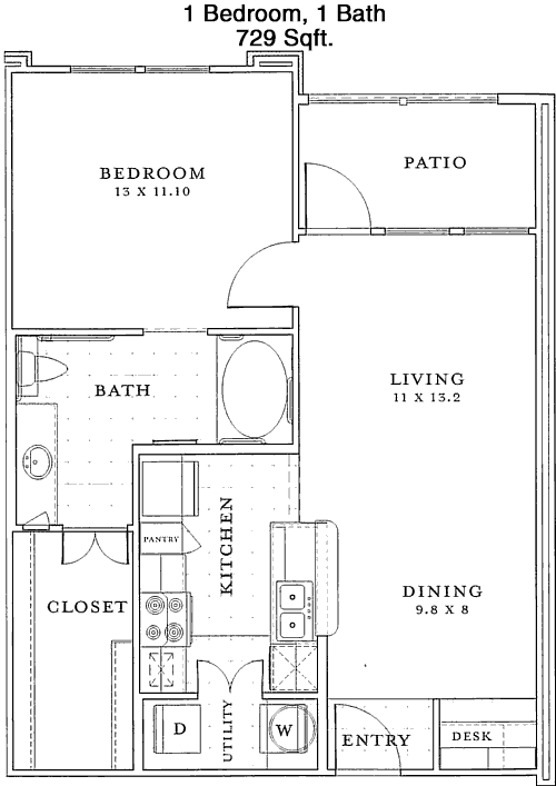 729 sq ft floorplan layout