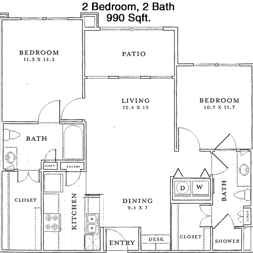 990 sq ft floorplan layout