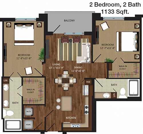 1,133 sq ft floorplan layout