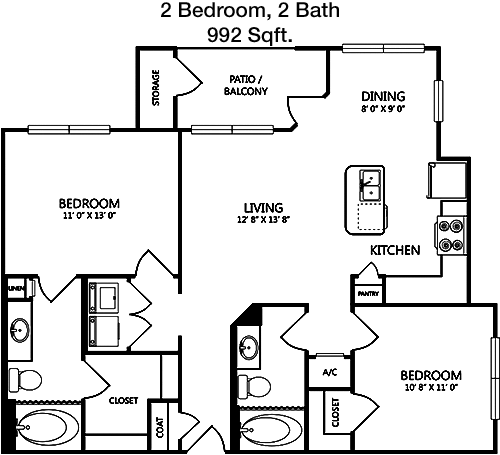 992 sq ft floorplan layout
