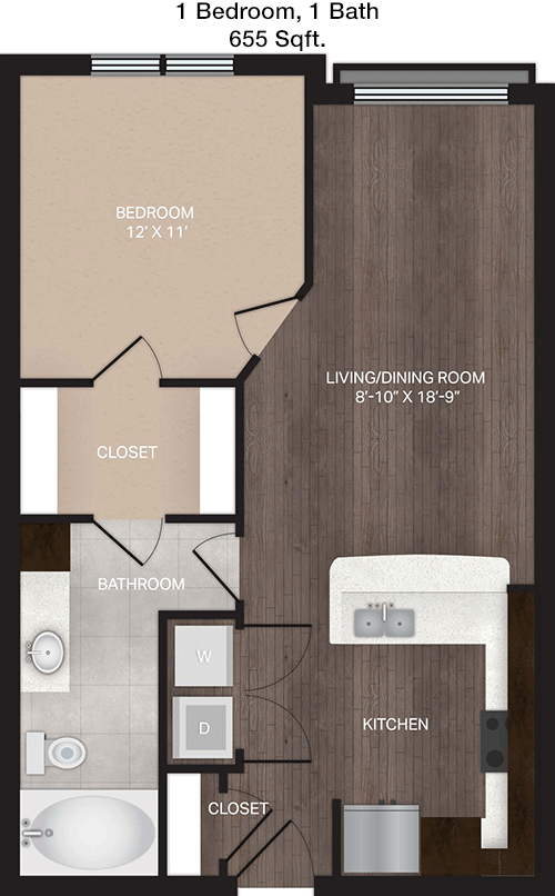 655 sq ft floorplan layout