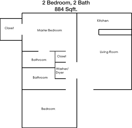 884 sq ft floorplan layout