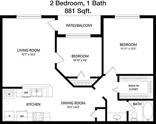 881 sq ft floorplan layout