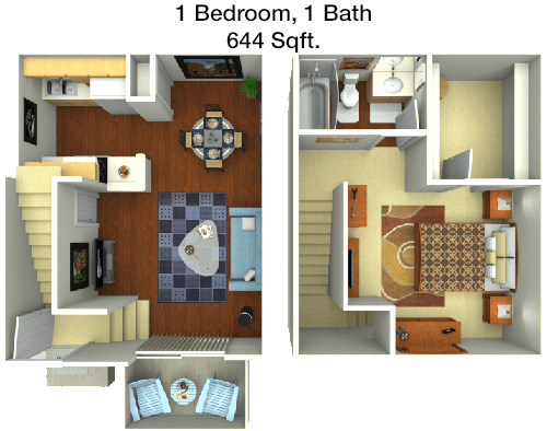 644 sq ft floorplan layout