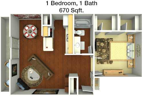 670 sq ft floorplan layout