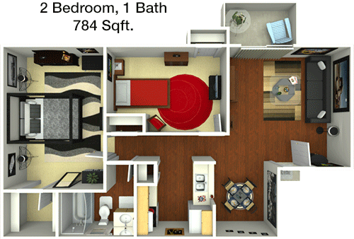 784 sq ft floorplan layout