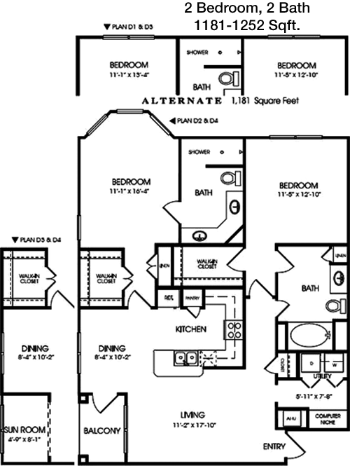 1,181 sq ft floorplan layout