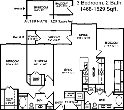 1,468 sq ft floorplan layout