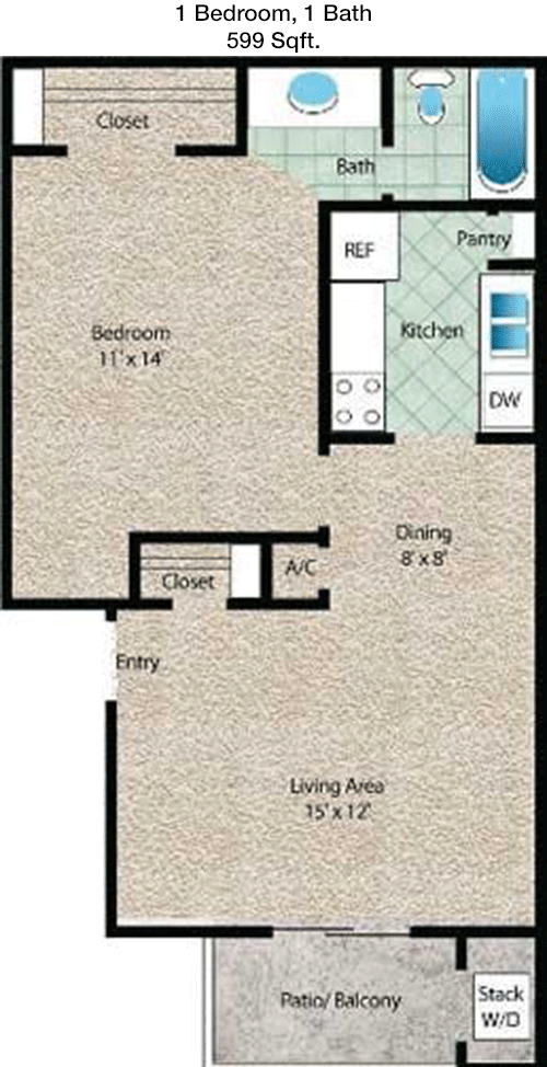 599 sq ft floorplan layout