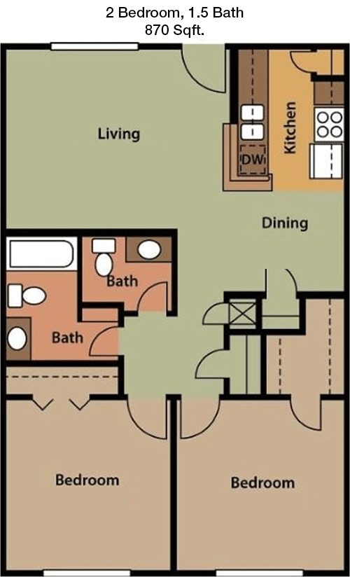 870 sq ft floorplan layout